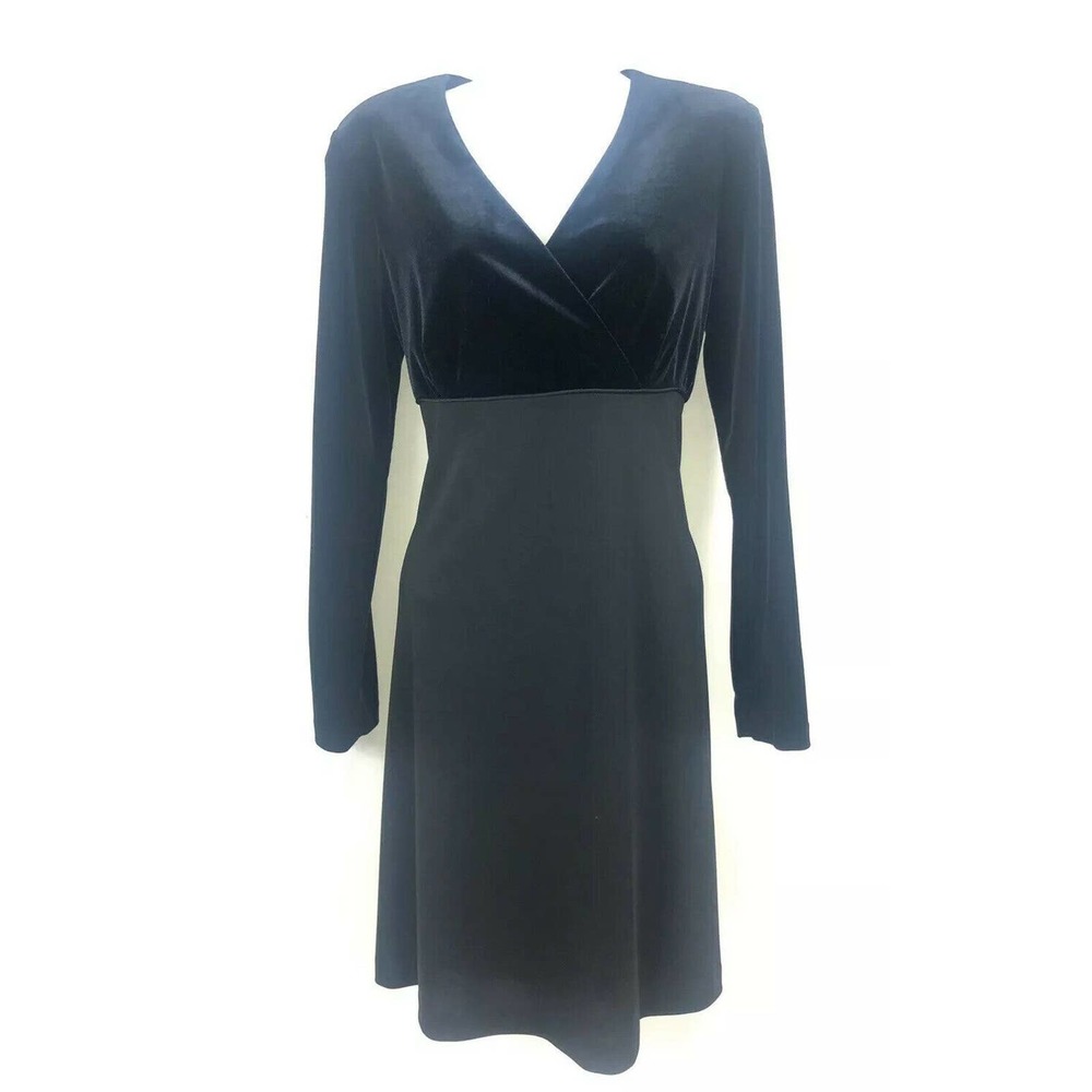 Donna Ricco Black Velvet Longsleeve Cocktail Holiday Party Dress Sz 6